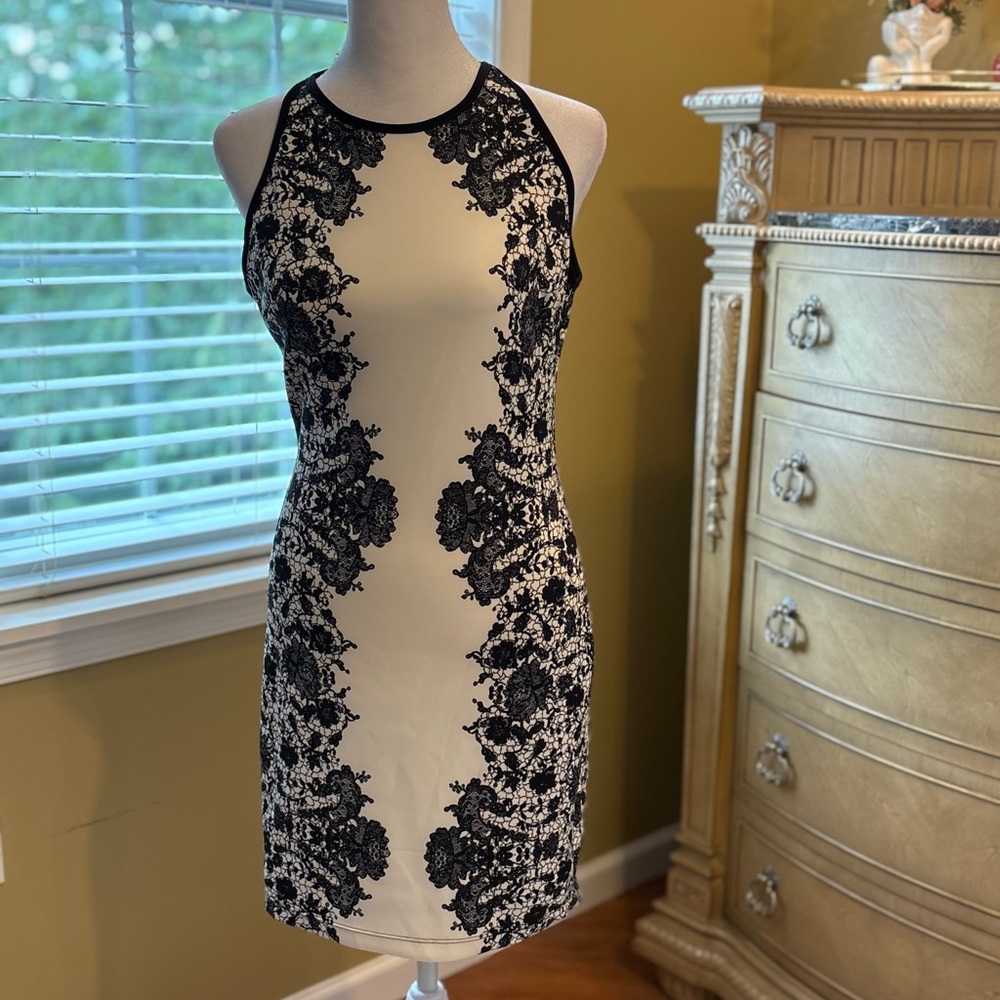 B Darlin Elegant Black and Cream Lace Mini Dress